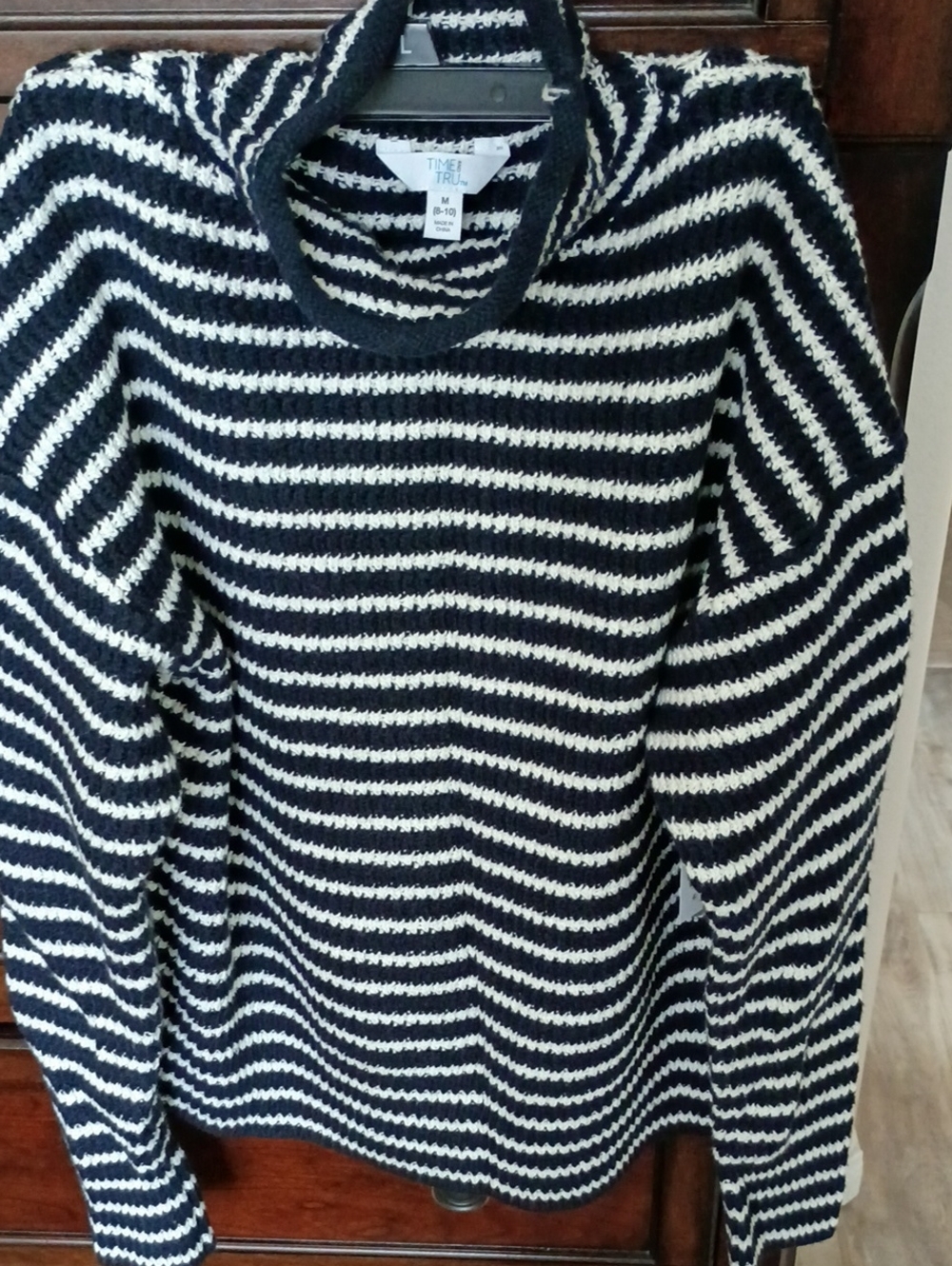 Time and Tru Blue and White Striped Crewneck Sweater
